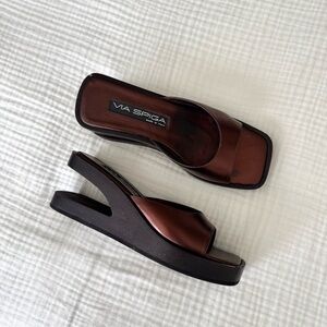 Vintage 90s Via Spiga Copper Wood Wedge Heels
